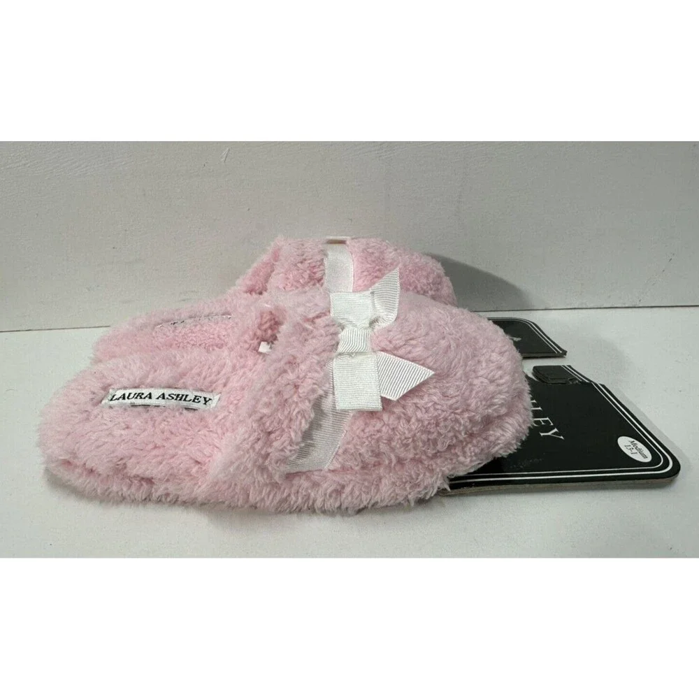 Laura Ashley girl's size 1-13 medium pink slip on slippers with bow